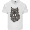 Abstract Dog Mandala Art Mens V-Neck Cotton T-Shirt