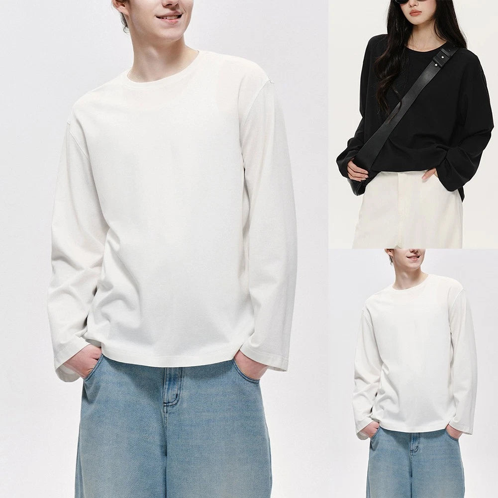 Mens Basic Solid Color Long Sleeve T Shirt Crew Neck Casual Loose Tops