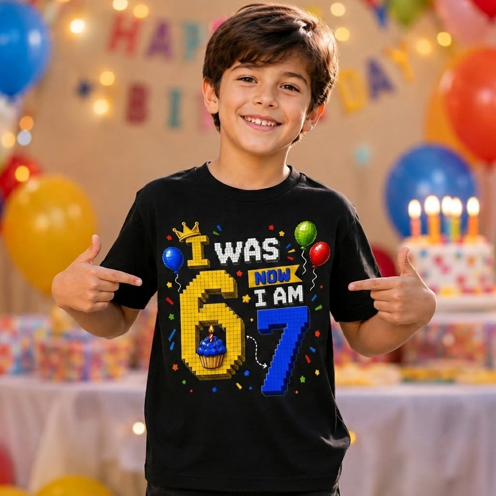 I Was 6 Now I Am 7 7th Birthday Kids T Shirt