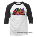 Colorful Neon Rainbow Pop Art Cat 3/4 Sleeve Raglan