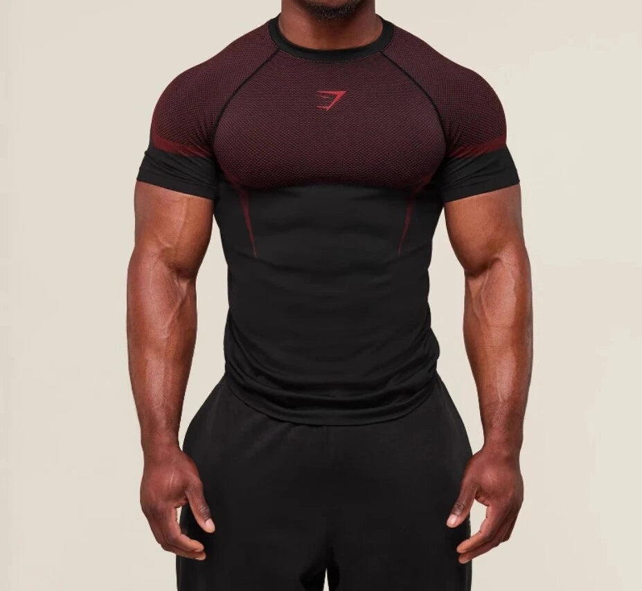 Short-Sleeved Muscle Exercise Fitness Running Elastic Round-Neck Men T-Shirt