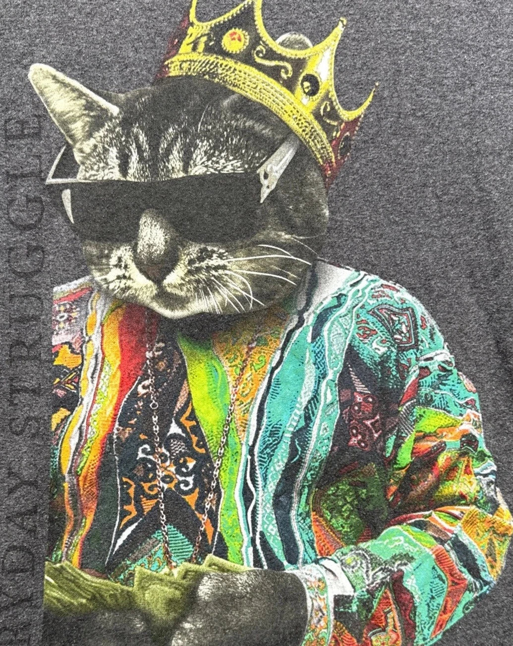 Graphic Cat Shirt Mens Medium Gray Hip Hop Parody Streetwear Funny Tee