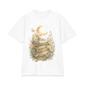 Moon, Stacked Books & Daisies T-Shirt | Vintage Floral Booklover Tee