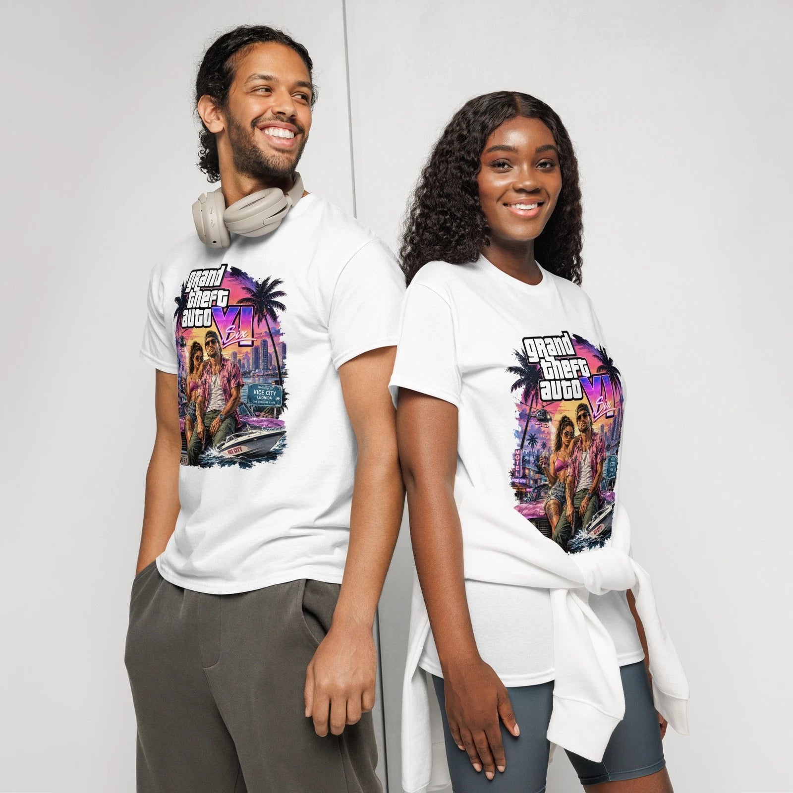 Retro Sunset City Style Graphic Unisex Fitted T-Shirt | DryBlend® T-Shirt