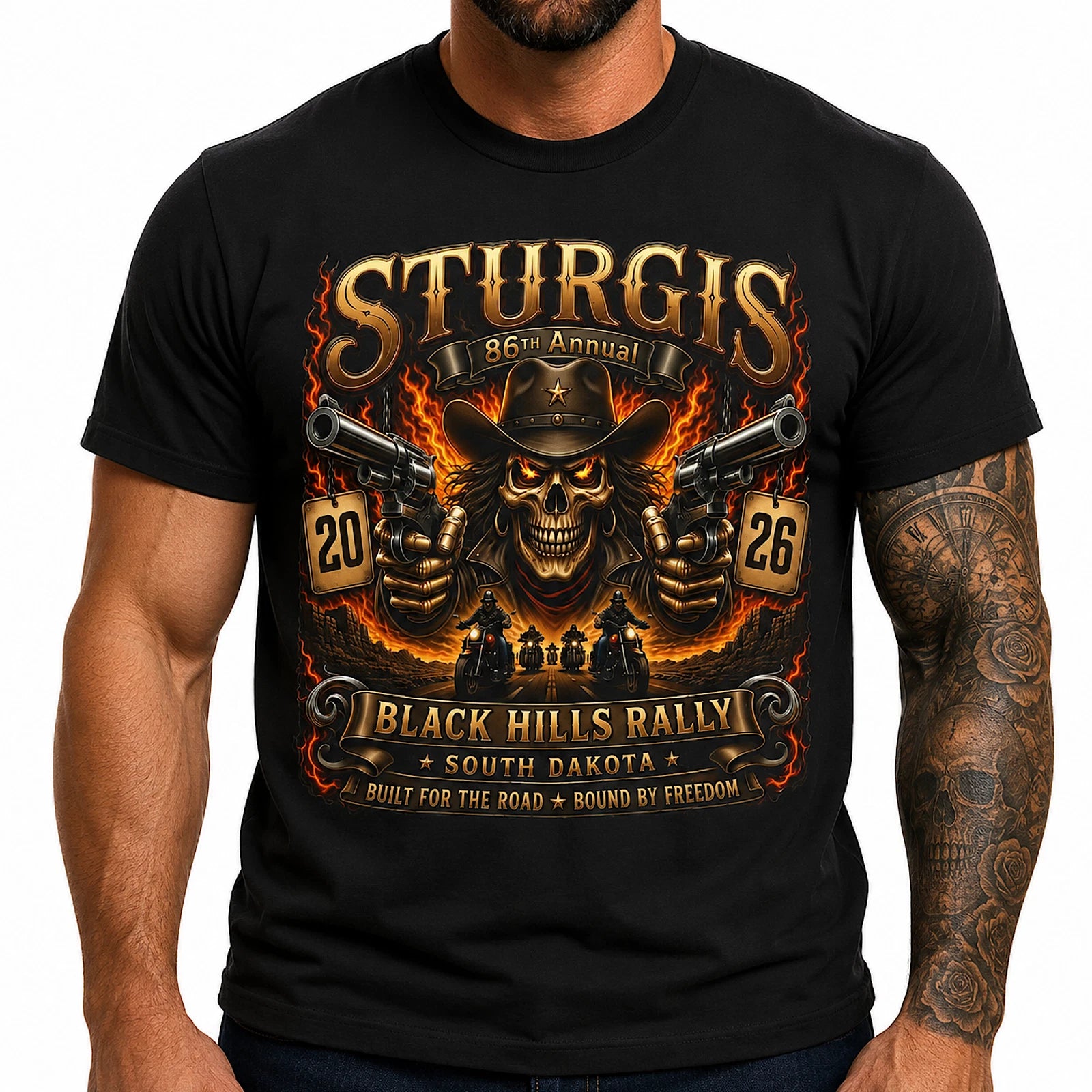 Sturgis 2026 86 Annual Black Hills Rally Skull Biker Motorcycle Shirt No Harley