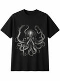 Ink Art Octopus Halo Sea Mens T-Shirt Black 100% Cotton Ocean Life Printed