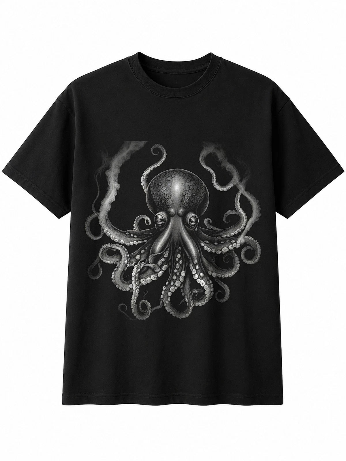 Ink Art Octopus Halo Sea Mens T-Shirt Black 100% Cotton Ocean Life Printed