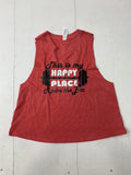 Custom Graphic Happy Place Gym Tank Red Adult Size Medium