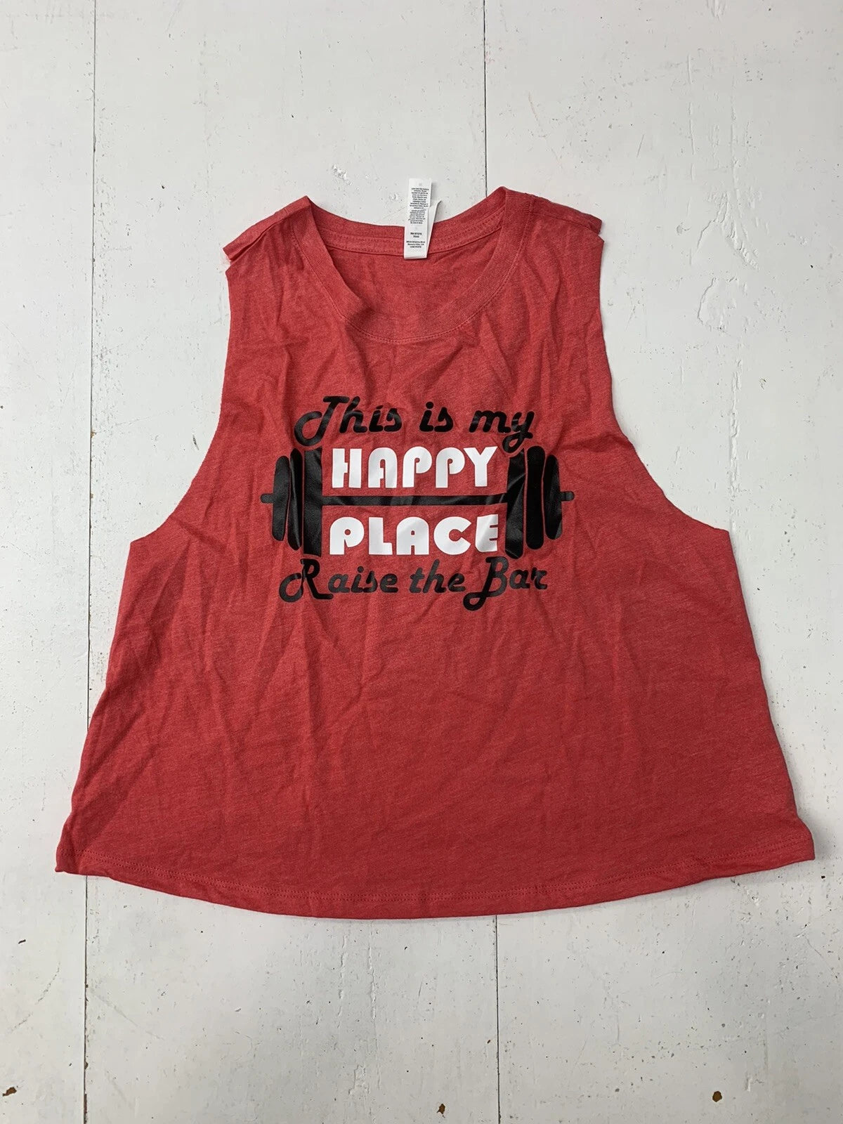 Custom Graphic Happy Place Gym Tank Red Adult Size Medium