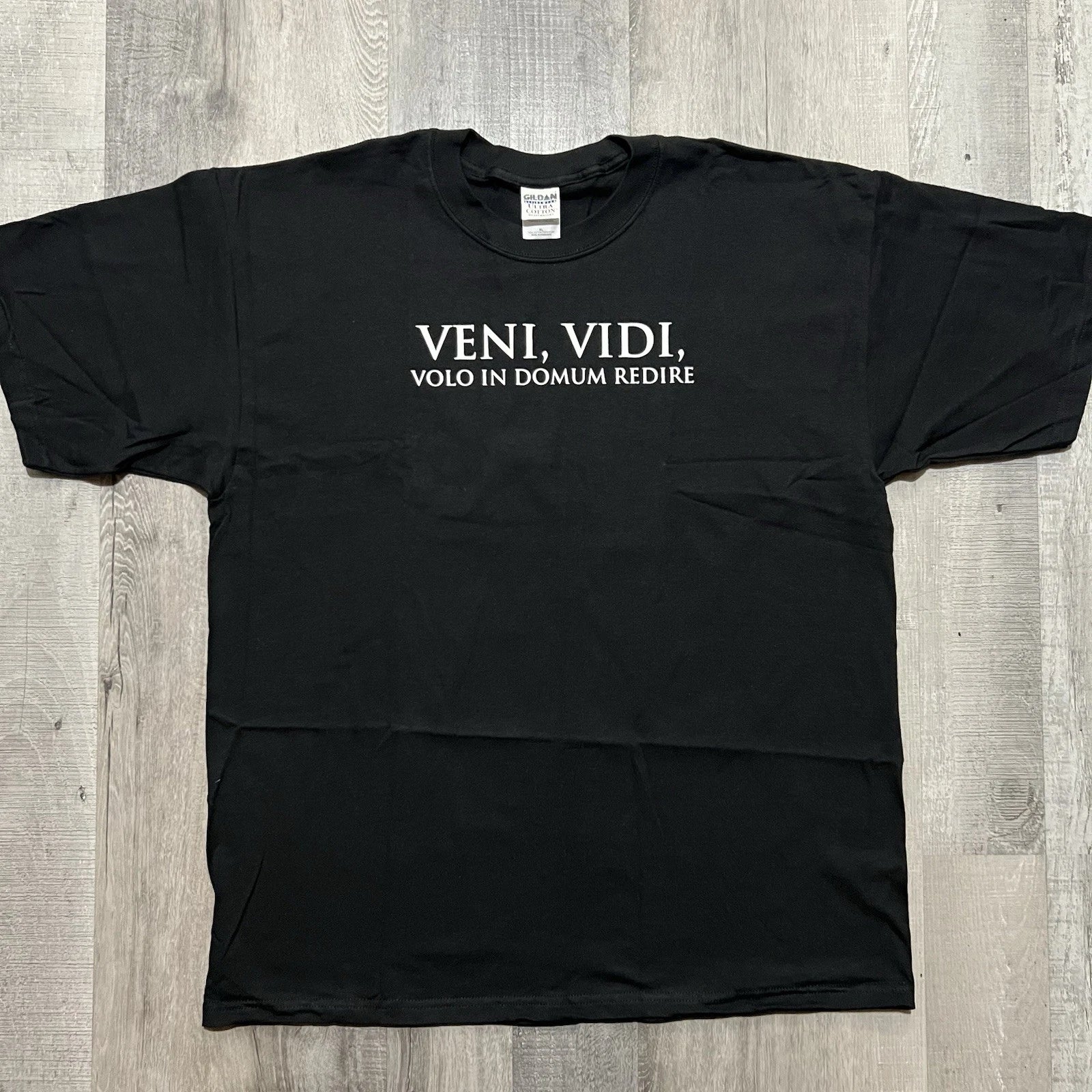 VTG Latin Quote T Shirt Y2K "I Came I Saw I Want To Go Home" Black White T Shirt
