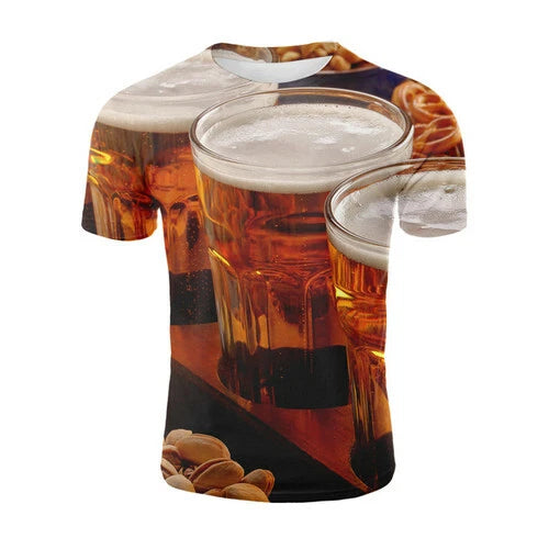 Women Men Casual T-Shirt 3D Print Short Sleeve Tee Top Beer Cup Plus size