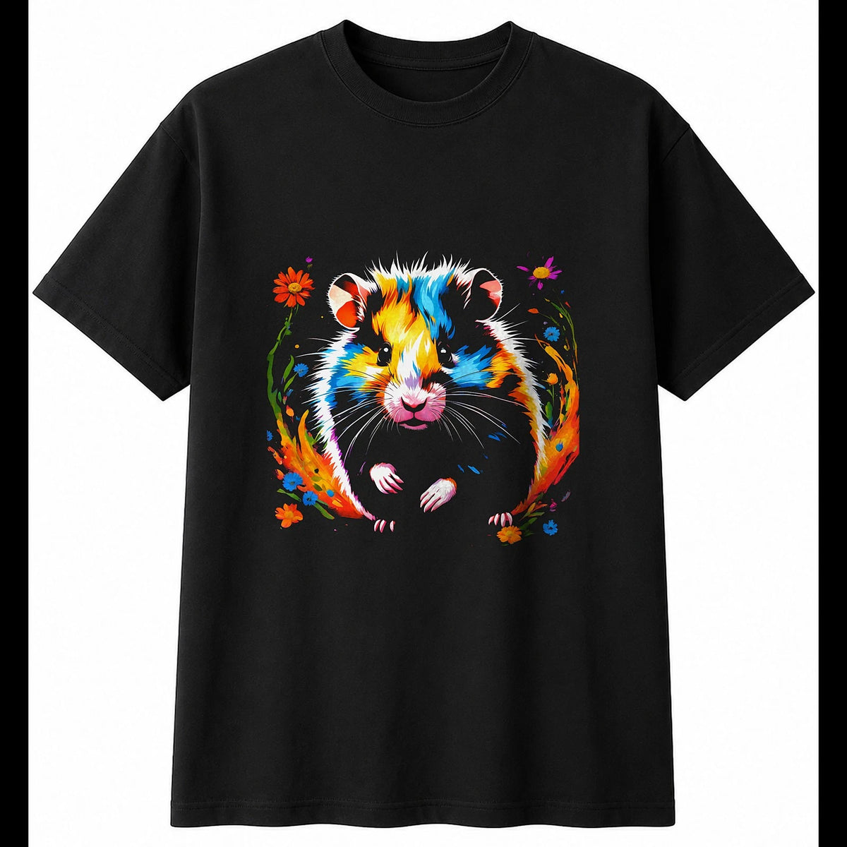Hamster Psychedelic Cute Mens T-Shirt Black 100% Cotton Adorable Unisex