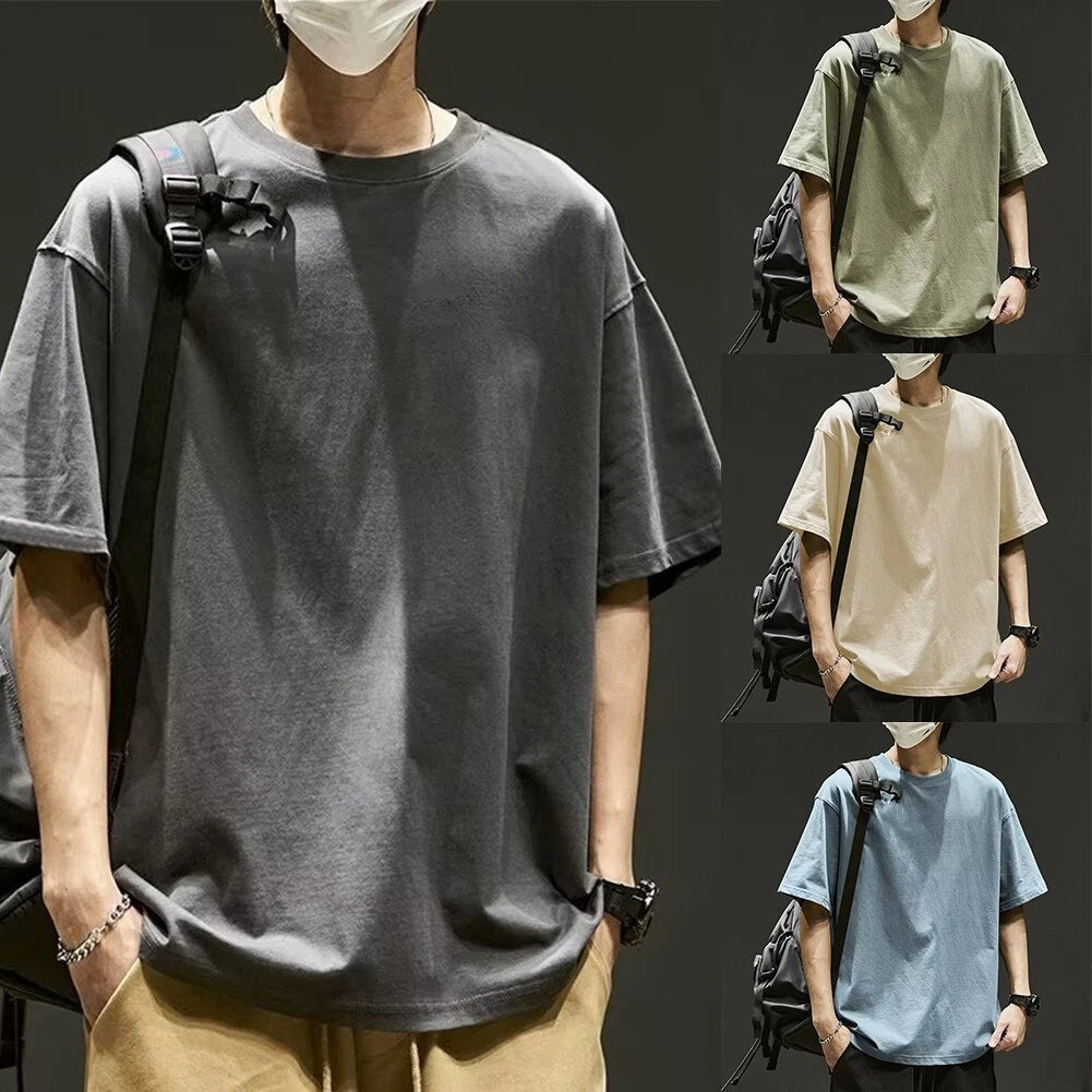 Men's Summer Hip Hop Oversize T Shirt Fit Crew Neck Basic Loose Tee Shirt Tops