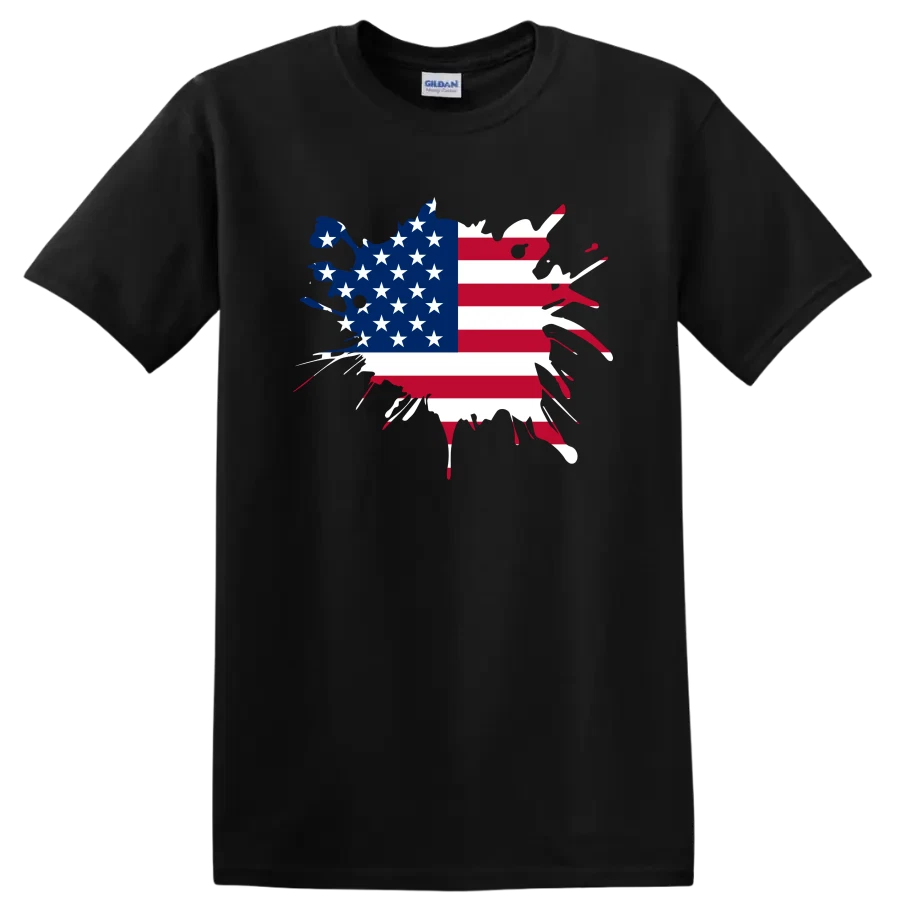 American Flag Splatter Art T Shirt for Patriotic Events Freedom Tee
