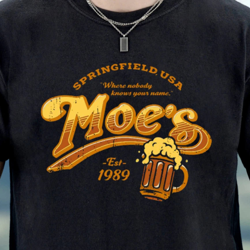Moe's Bar Logo T-shirt | Springfield Pub Retro Beer Design Tee, Bar Shirt
