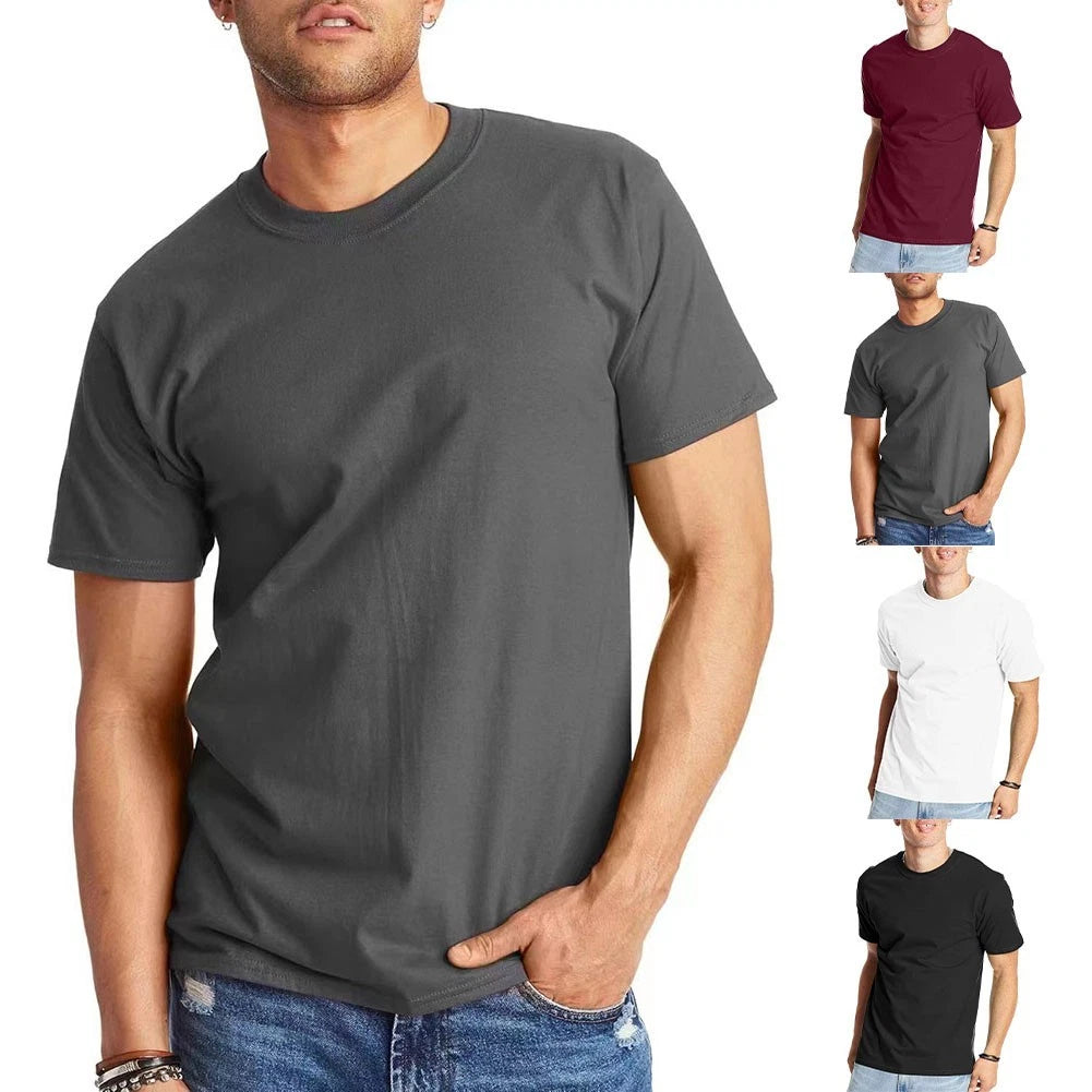 Mens Pullover Tee Short Sleeve Slim Fit Casual Solid Color Undershirts