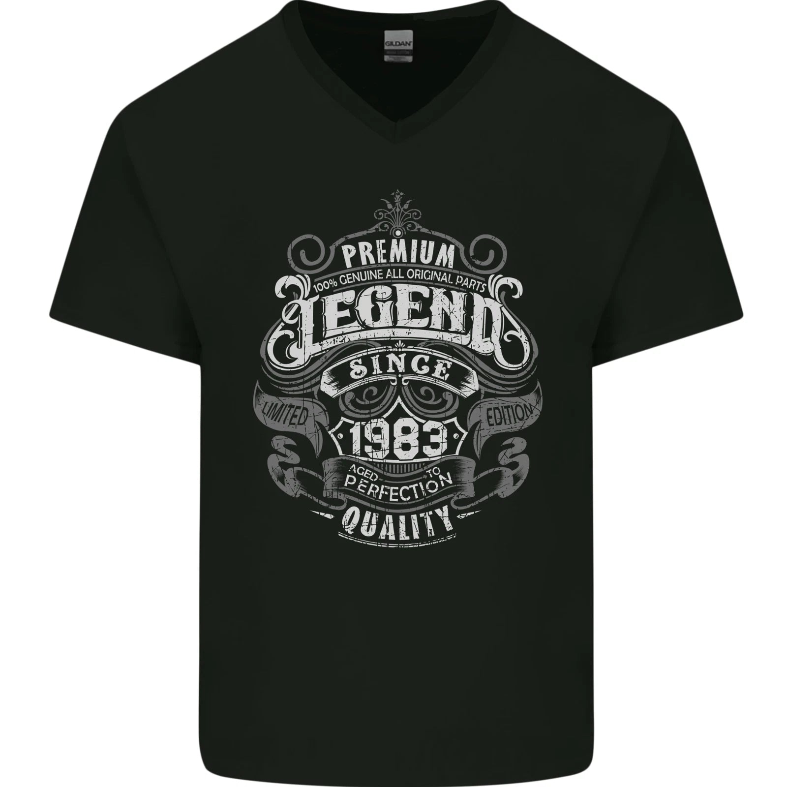 Premium Legend 43rd Birthday 1983 Mens V-Neck Cotton T-Shirt