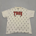 Thor Racing T Shirt Size 2XL Cream Short Sleeves Y2K Grunge Christ Cross Print