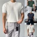 Men Slim T-shirt Short Sleeve Workout Slim Fit Knitted Crew Neck Short Sleeve