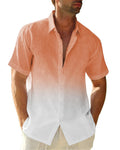 Men's Color Block Shirt Casual Slim Shirts Short Sleeve Button Down Tops Blouse