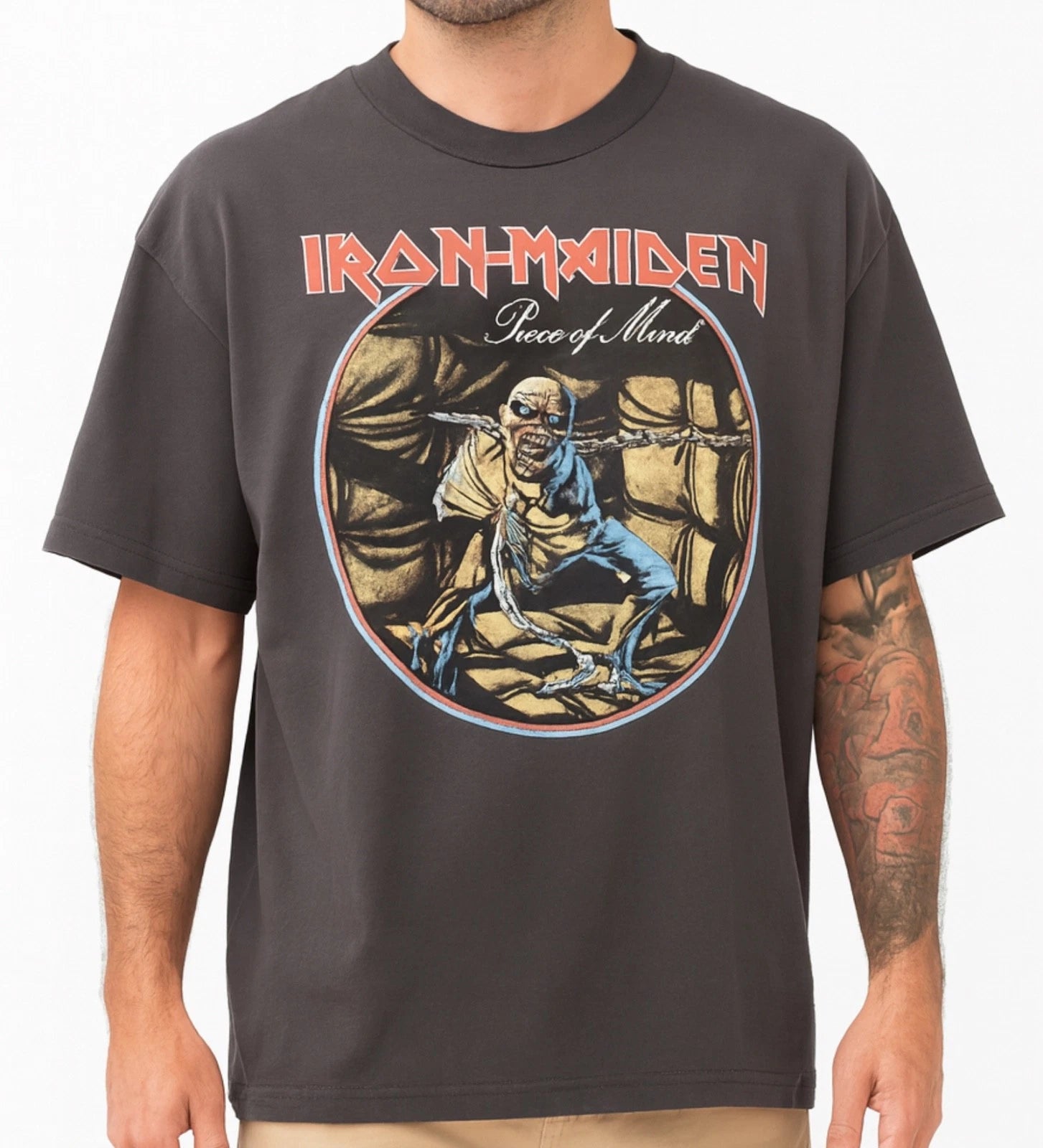 IRON MAIDEN Piece Of Mind Tour 83 Oversized Grey Pigment Wash T-SHIRT NEW S-XL