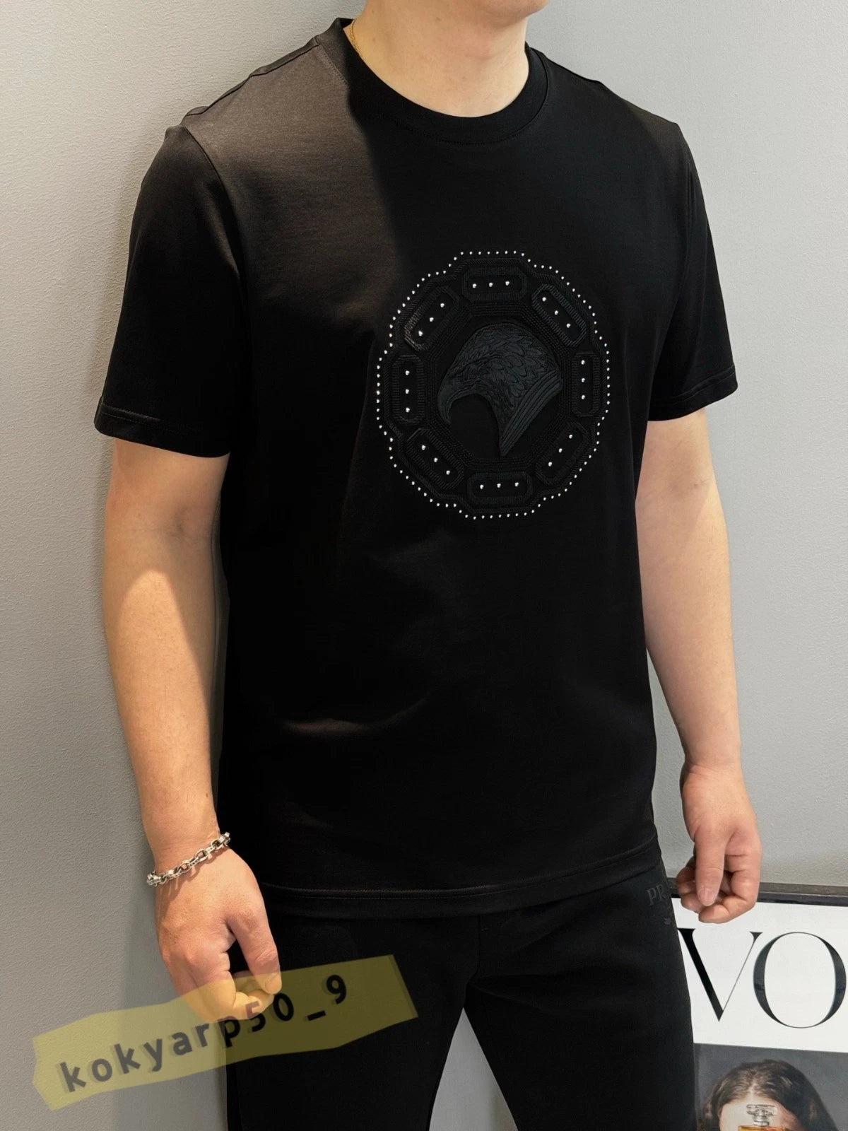 Stefano Ricci Embroidered Logo Men's Round-Neck Short-Sleeve Black T-Shirt
