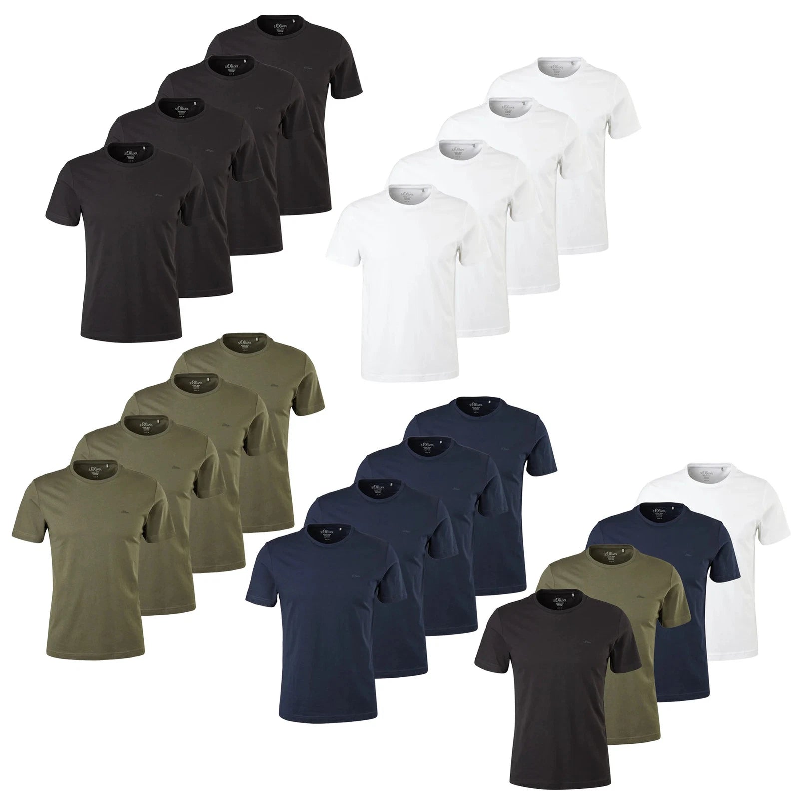 s.Oliver Men's T-Shirt, 4 Pack - Basic, Crew Neck, Cotton, Solid