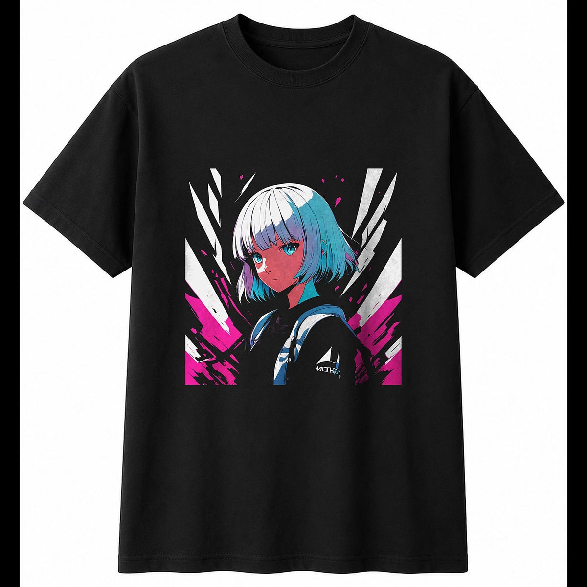 Anime Chick Portrait Chicken Cute Mens T-Shirt Black 100% Cotton Kawaii Present
