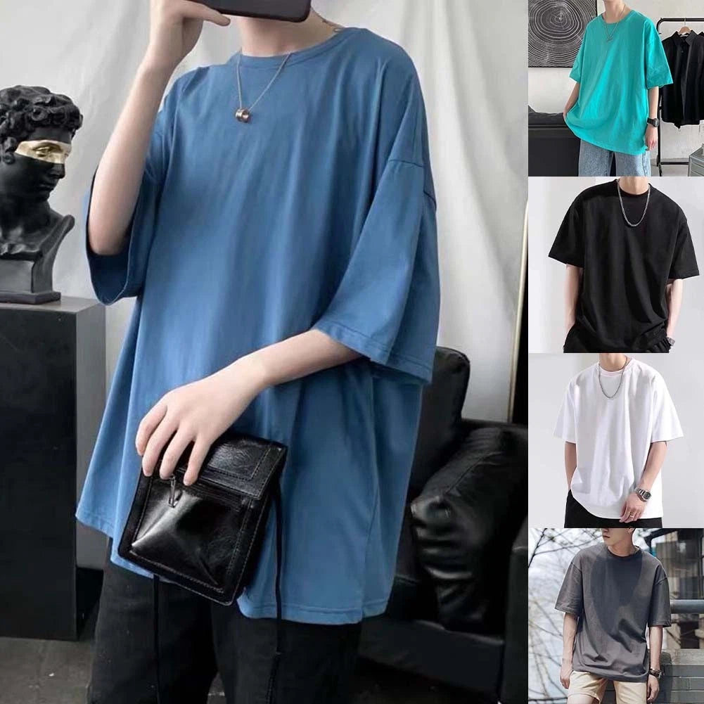 Oversized Men's Casual T-Shirt with Round Neck for Daily Comfort Style