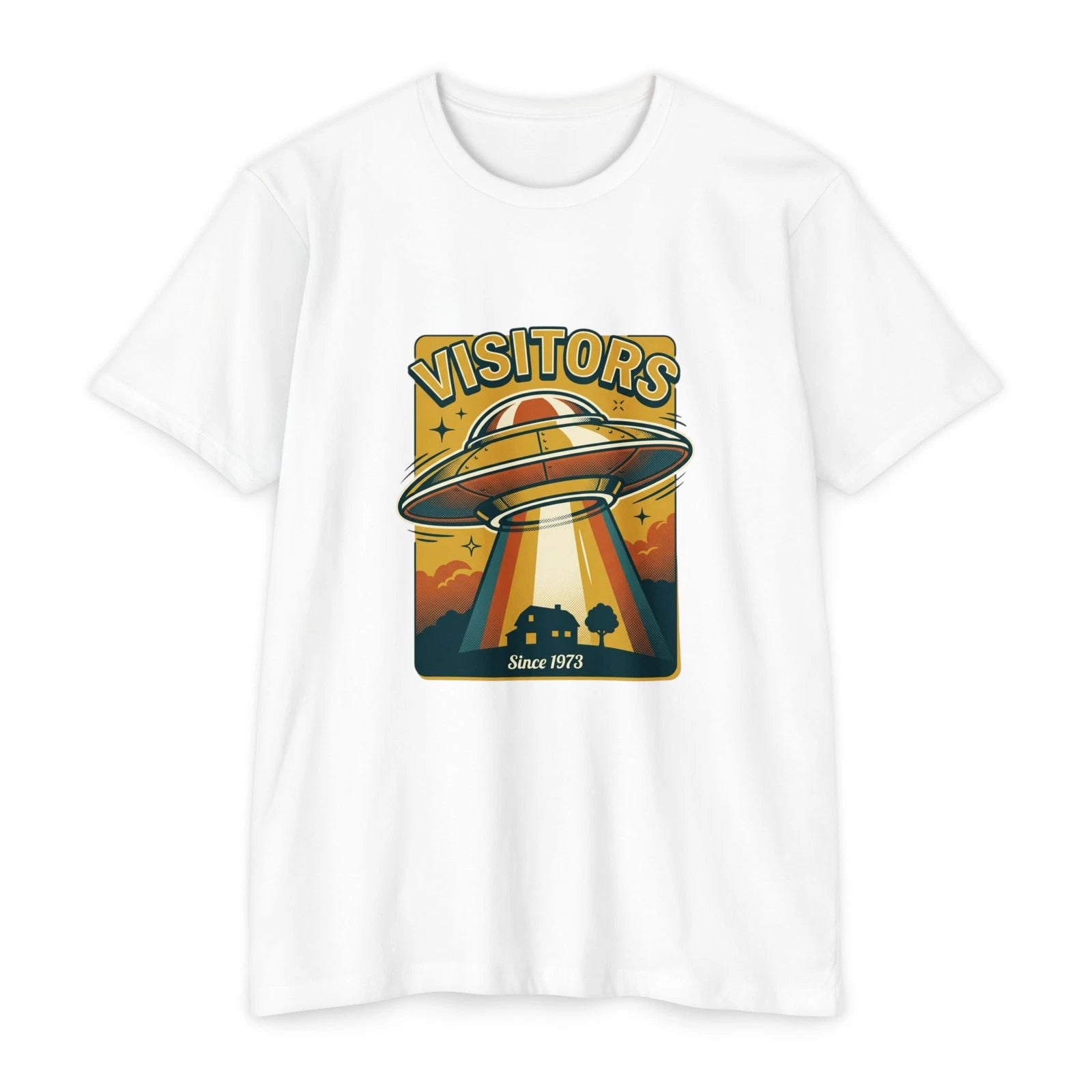 Visitors UFO spaceship graphic T-Shirt | retro alien abduction art