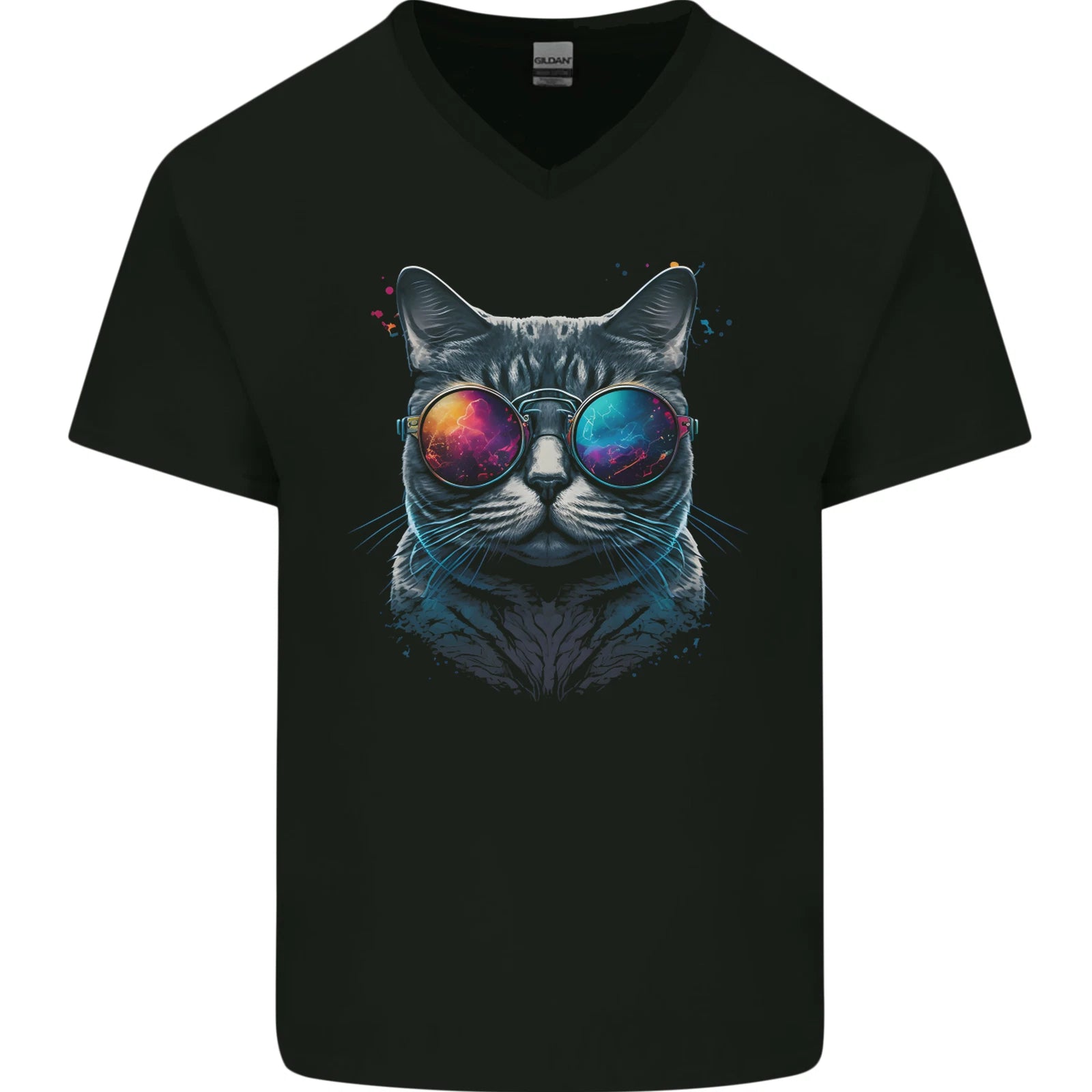 A Cool Cat With Cosmos Glasses Mens V-Neck Cotton T-Shirt