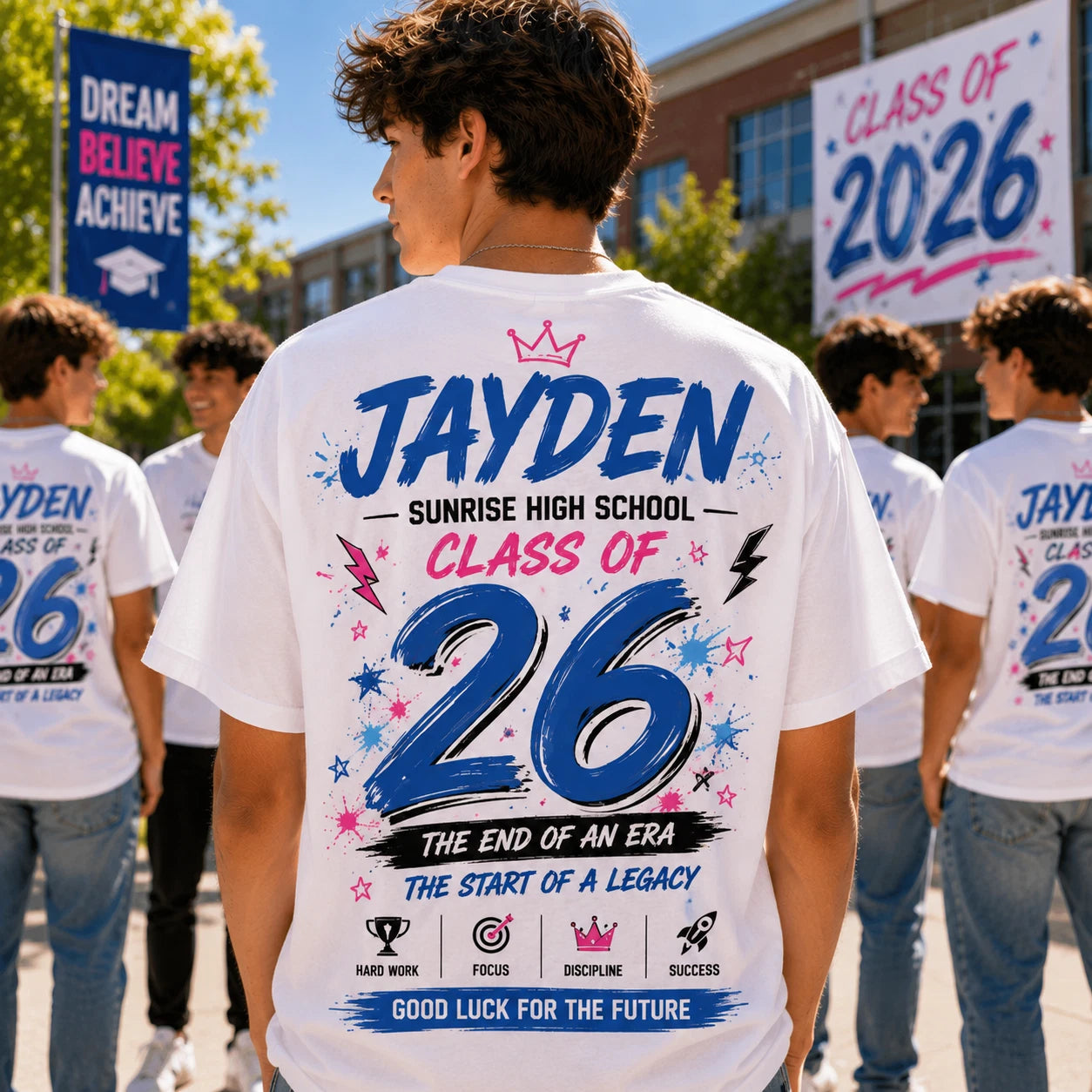 Personalised Class of 2026 T-Shirt Customised Name School Leavers Graduation Top