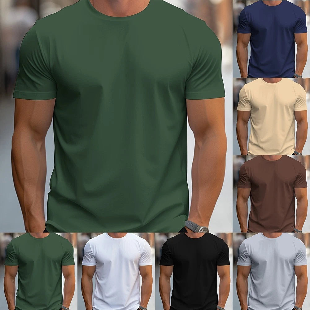 Men's Solid Color for Slim Fit T Shirt Short Sleeve Round Neck Polyester Gym Top