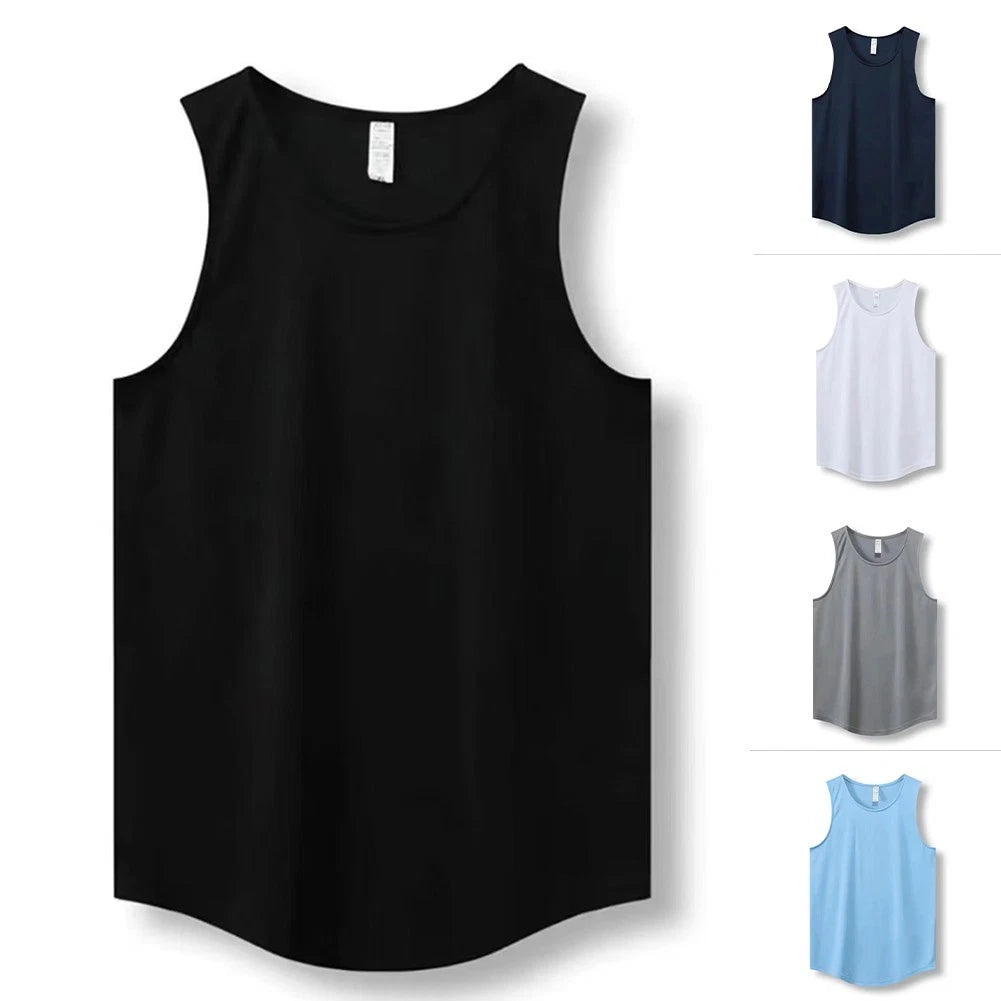 Men Polyester Spandex Sleeveless Vest for Running Sports Black to Light Blue