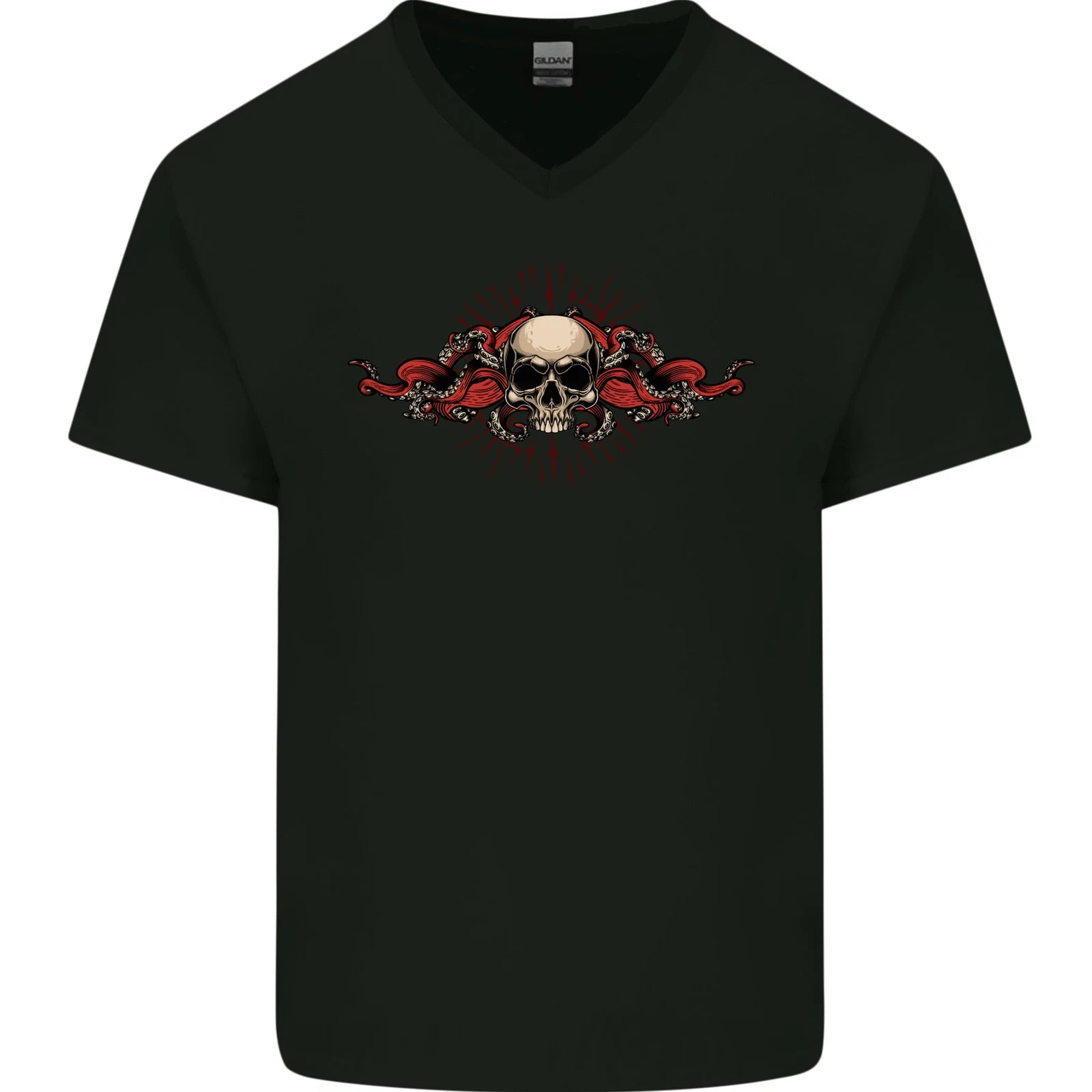 A Skull With Tentacles Mens V-Neck Cotton T-Shirt