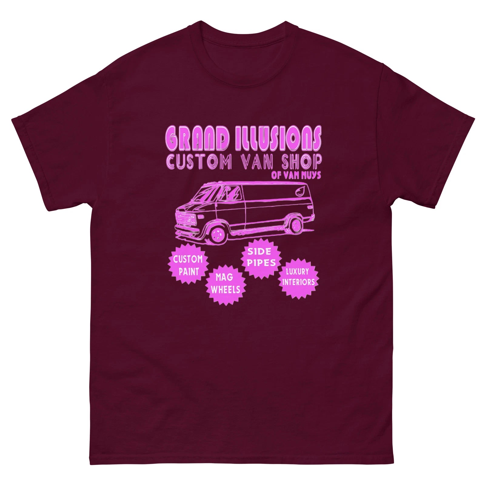 GRAND ILLUSIONS CUSTOM VAN SHOP T SHIRT by RACE CITY RETRO 70'S VANNIN VAN NUYS