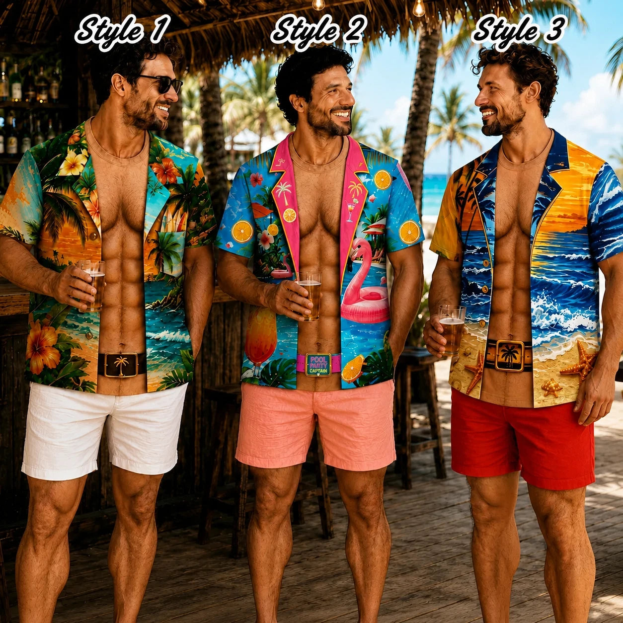 Funny Hawaiian T-Shirt, Custom Fake Abs Body 2026, Gift for People