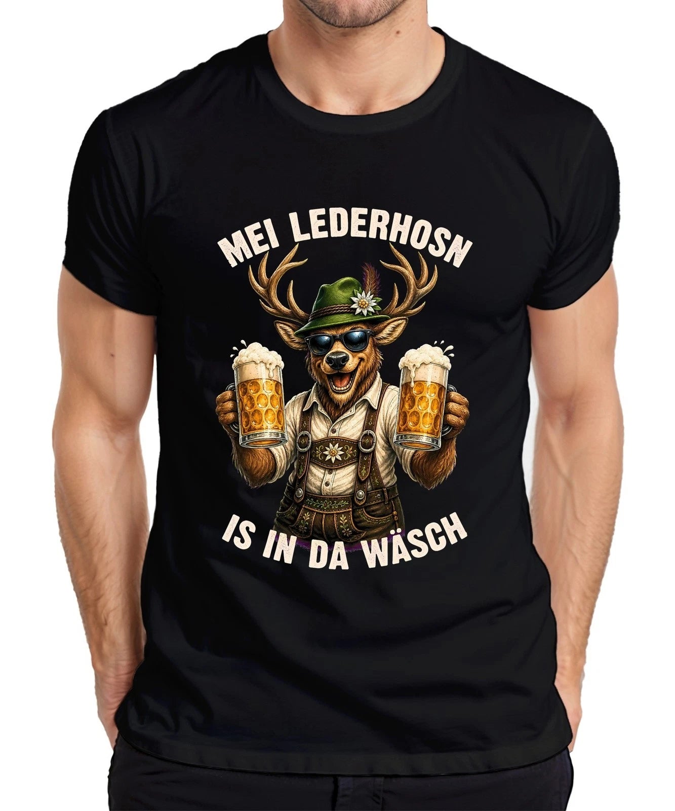 Mei Lederhosn is in da Laundry Deer Oktoberfest Lederhosen Dirndl Men's T-Shirt