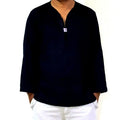 Mens T-Shirt 100% Cotton Coler black Thai Hippie Shirt V-Neck Beach Yoga Summer.