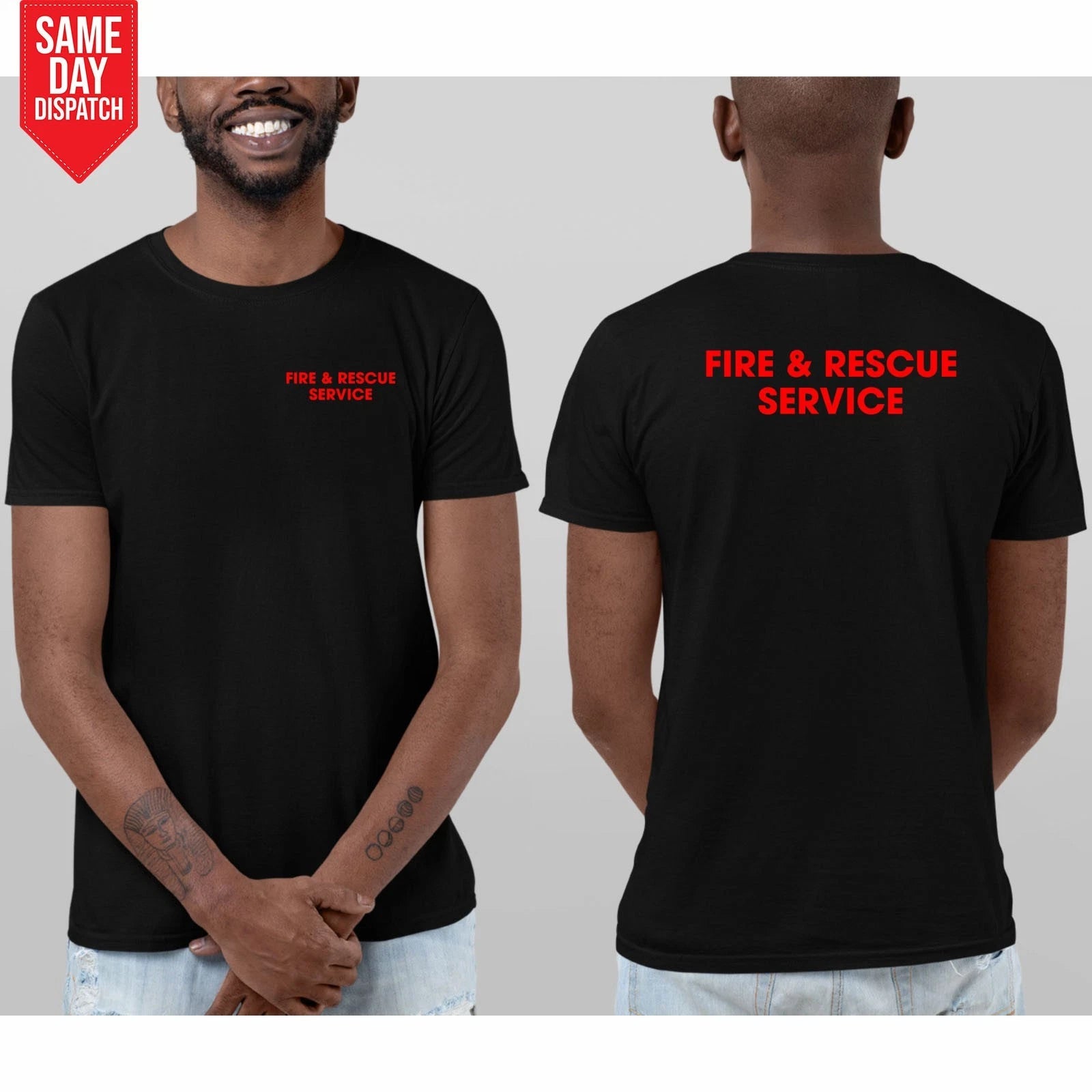 Fire And Rescue Service T Shirt Printed Front Left & Back Emergency Services Top