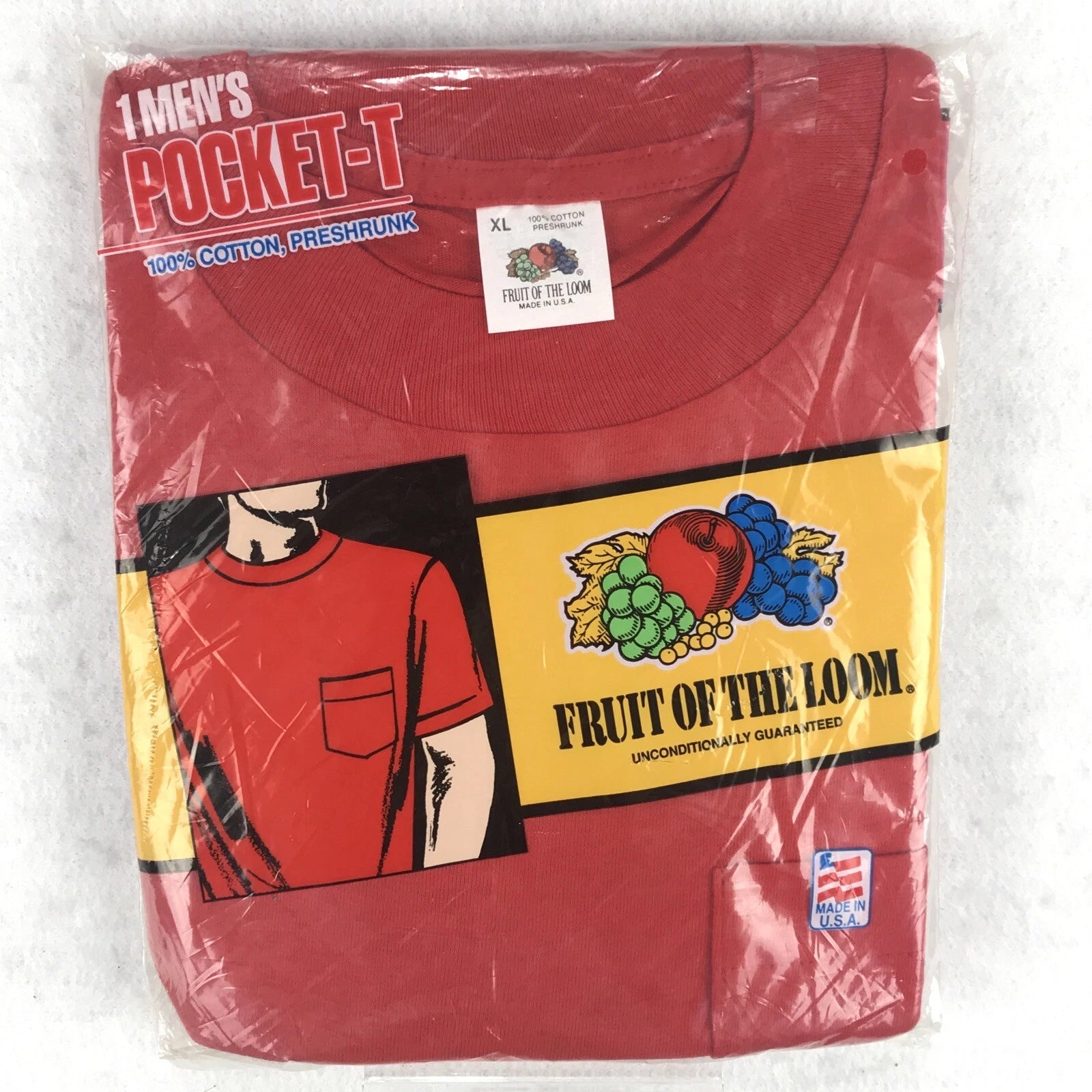 NIP vintage 90s BLANK RED FRUIT OF THE LOOM POCKET T-Shirt XL cotton NOS 80s