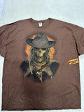 Y2K Happy Halloween Scarecrow Flame Horror Big Graphic T-Shirt Brown Size 3xl