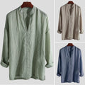 Men Summer Cotton Linen Pullover Tops Tee 3/4 Sleeve V-Neck Casual Loose T-Shirt