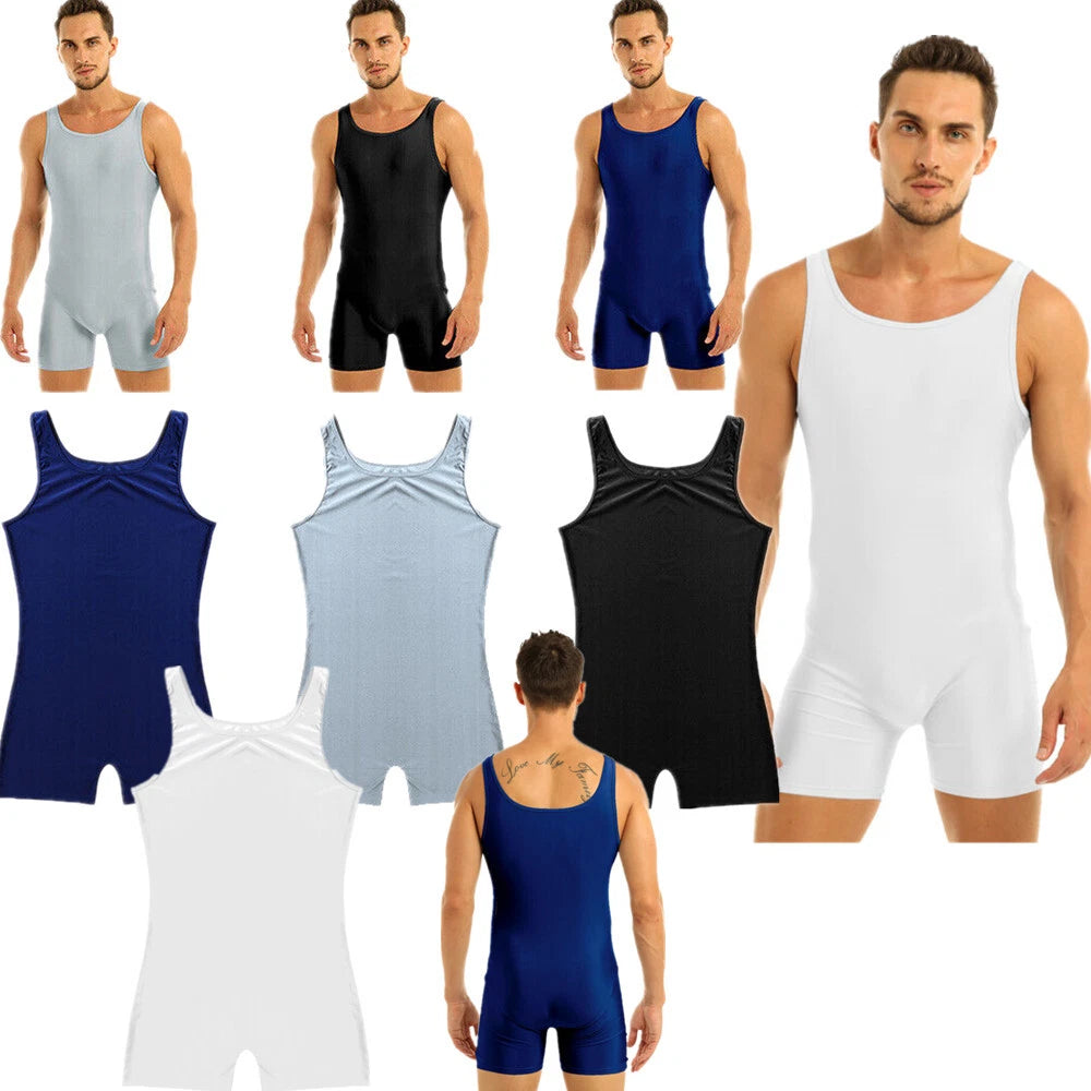 Men's Soft Leotard Biketard Stretch Wrestling Singlet Bodysuit Short Jumpsuit