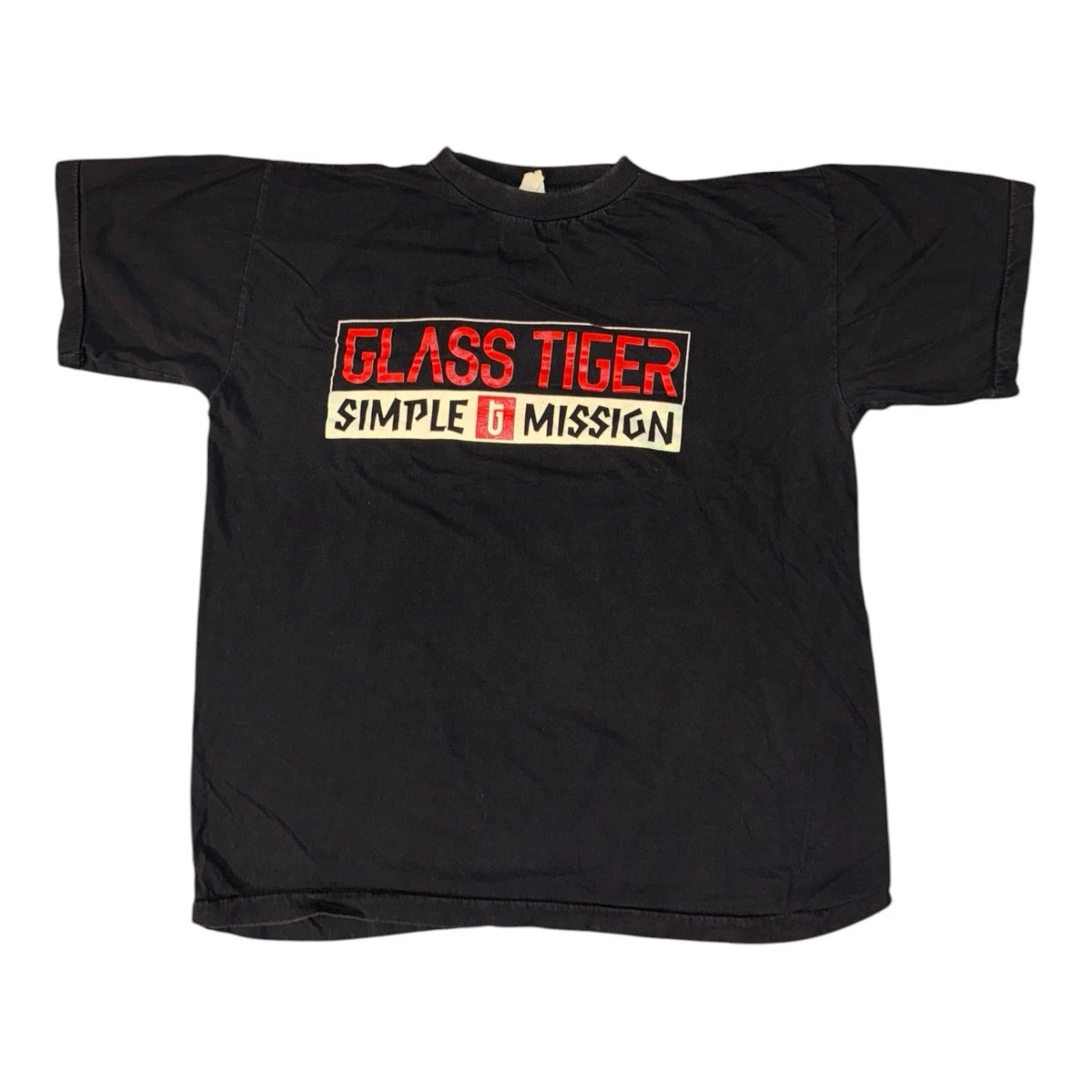 Vintage Glass Tiger T-Shirt Size L Black 90s Simple Mission Tour Rock Band Tee