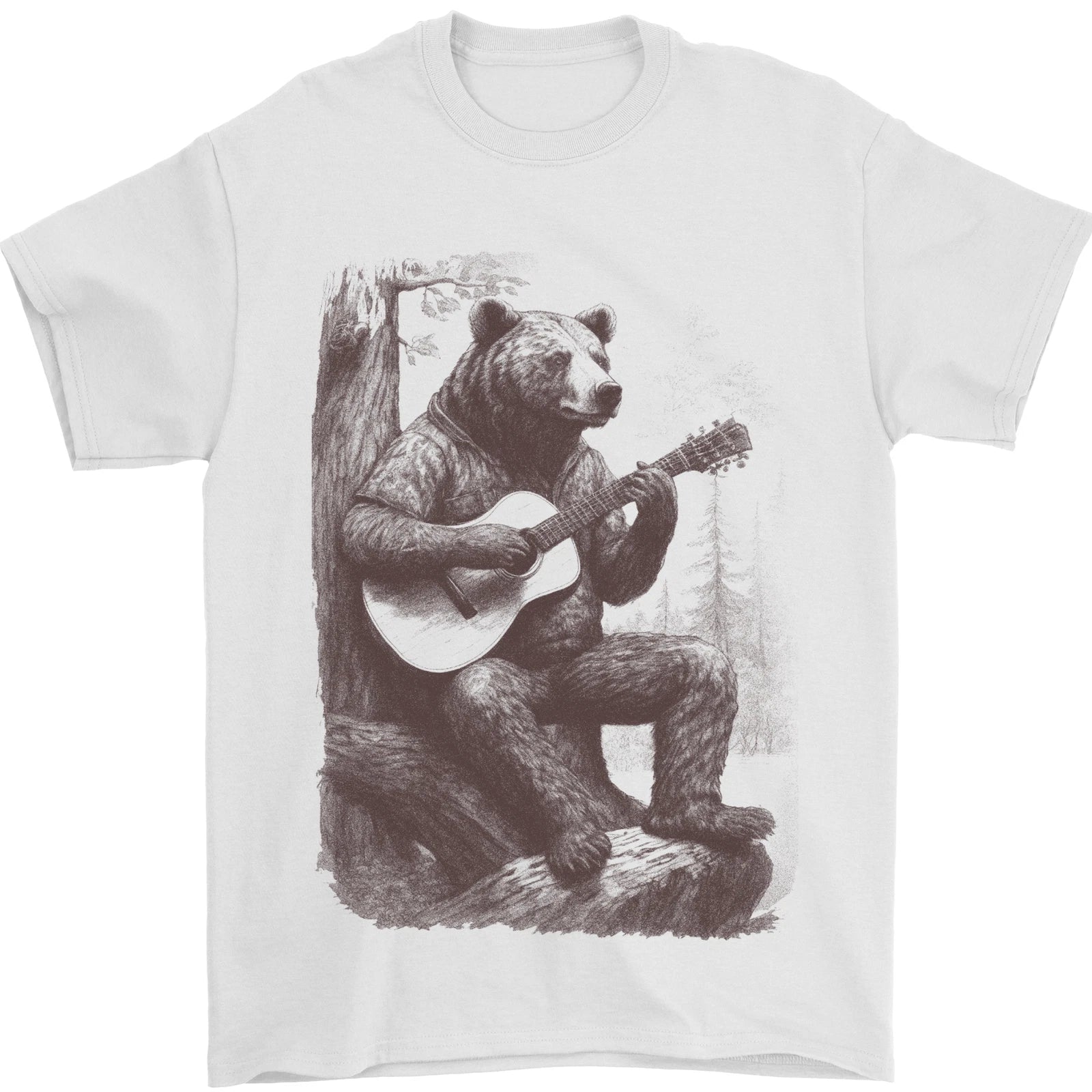 A Cool Bear Playing the Acoustic Guitar Mens T-Shirt 100% Cotton