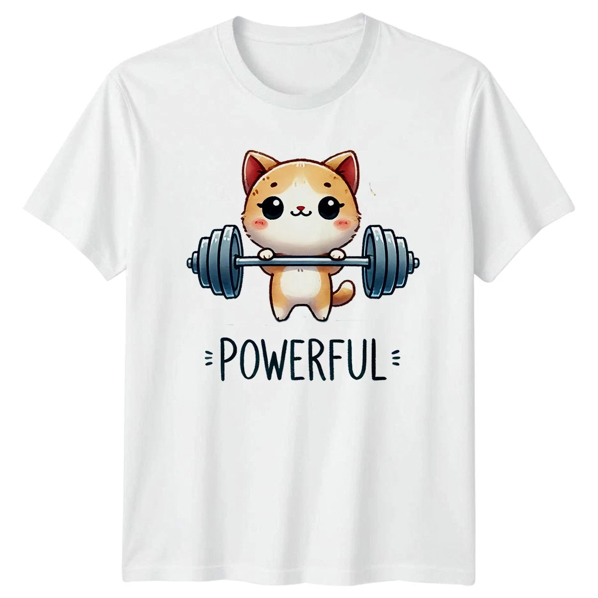 Powerful T-Shirt Cute Cat Weightlifting Gym Birthday Gift For Him And Her