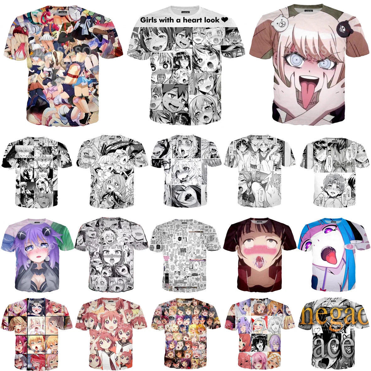 Anime Ahegao Girls Print Casual 3D T-Shirt Women Men Short Sleeve Tops Tee S-5XL