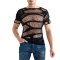 Men's Stylish Hollow Out Mesh T Shirts Short Sleeve O Neck Underwear Black