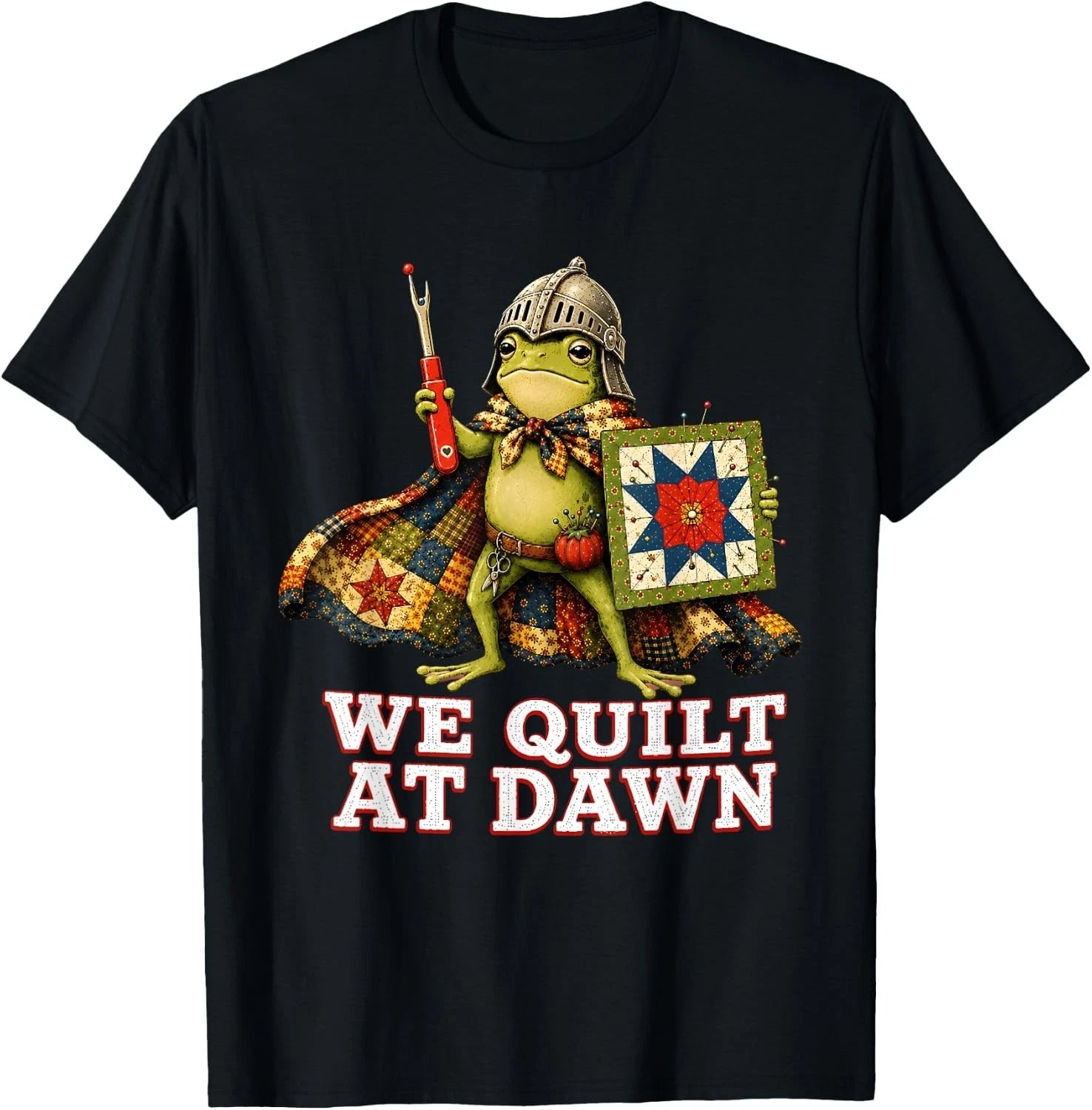We Quilt At Dawn Cute Frog Quilting Sewing Hobby T-Shirt unisex T-Shirt